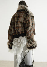 Dark Rock Plaid PU Two-Way Jacket
